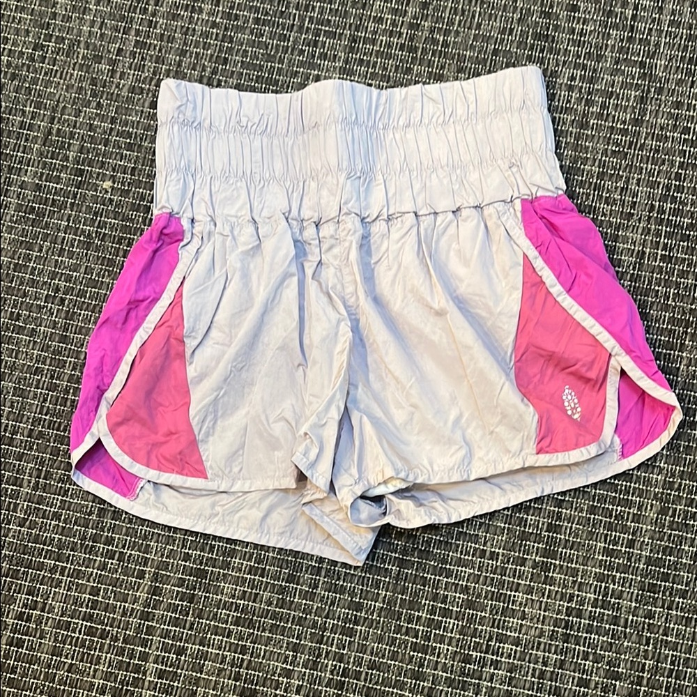 Pink and White Athletic Shorts with Elastic Waistband
